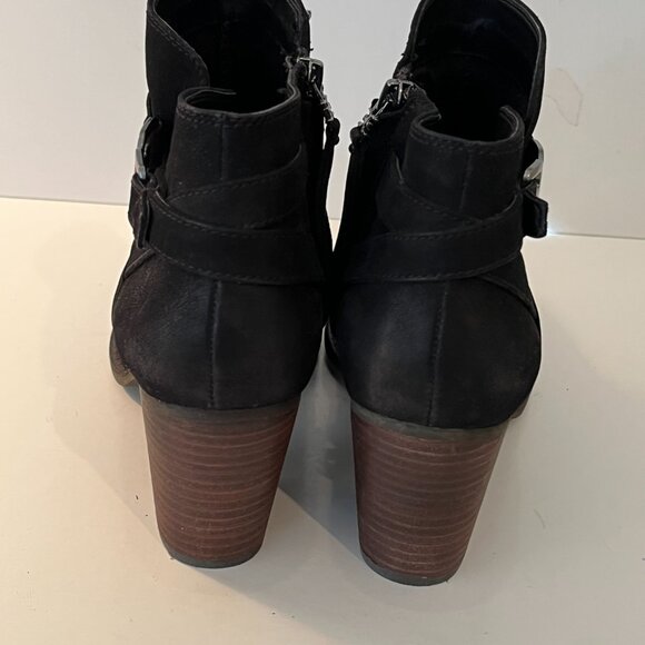 Sam‎ Edelman Morgan Black Nubuck Leather Ankle Boots Stacked Block Heel Size 11 - Picture 6 of 10